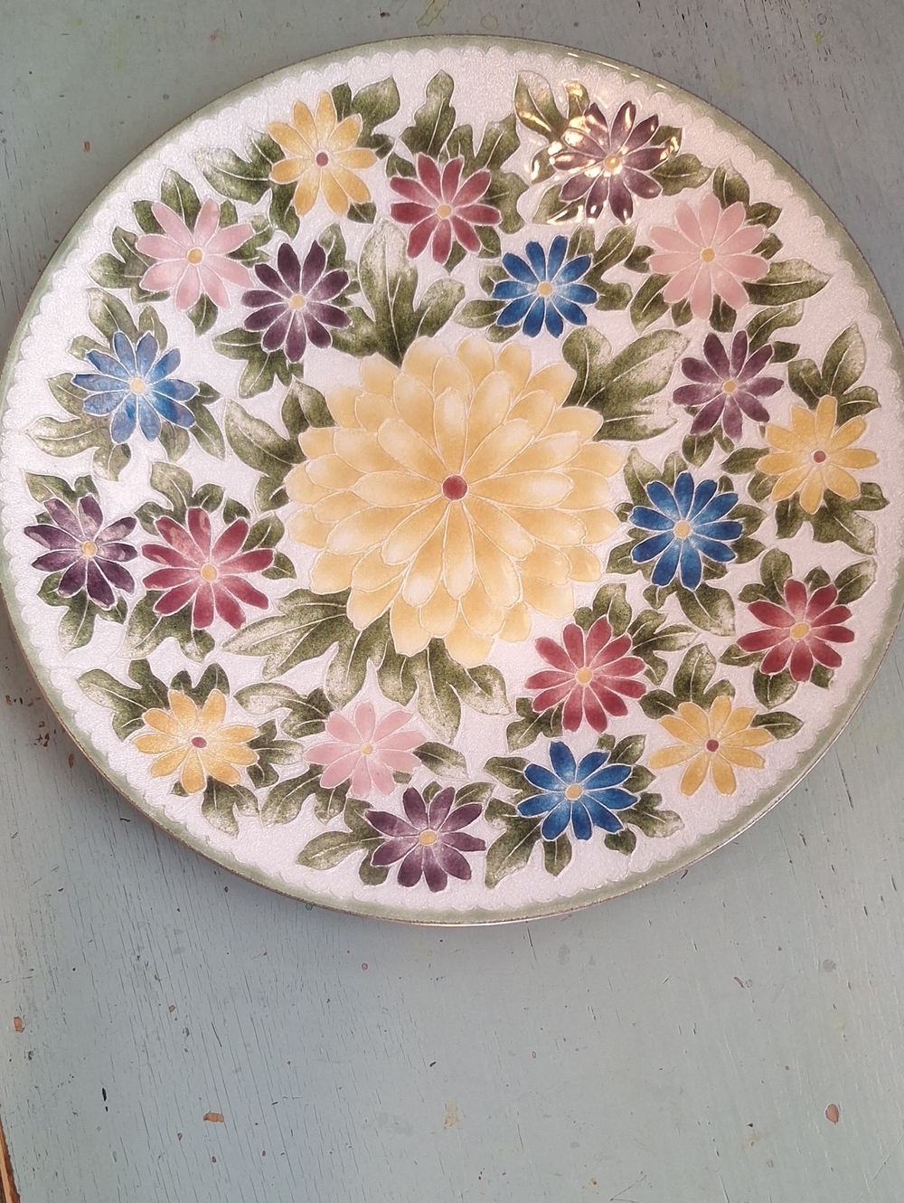 Ando Cloisonne Hand-Painted Floral Ceramic Wall Plate